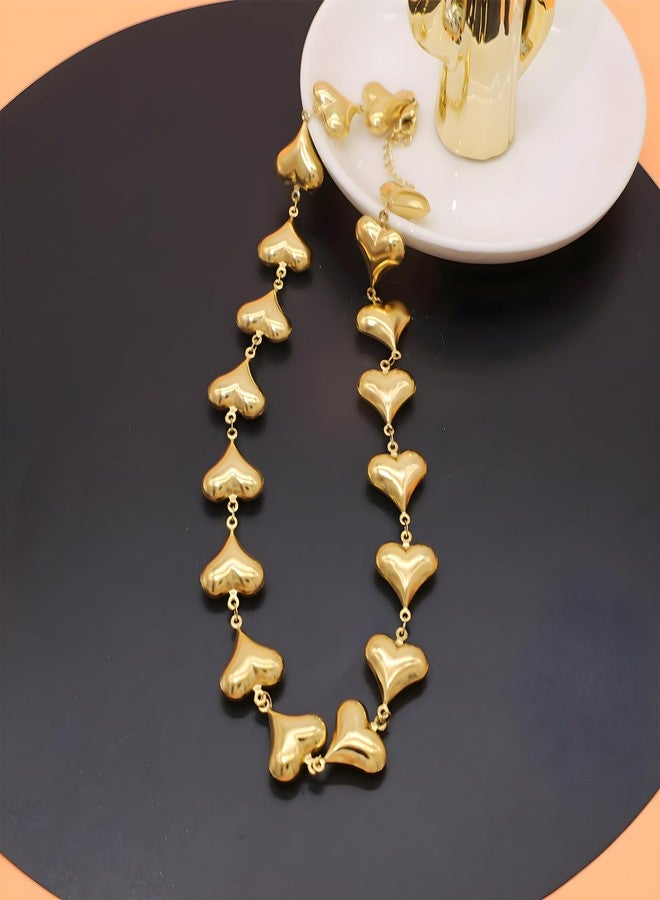 CIOOU 18K Gold Plated Chain Necklace for Women Chunky Puffy Big Heart Clover Cross Teardrop Butterfly Seashell Choker Necklaces Gold Jewelry for Women (Gold Heart) - Image 5